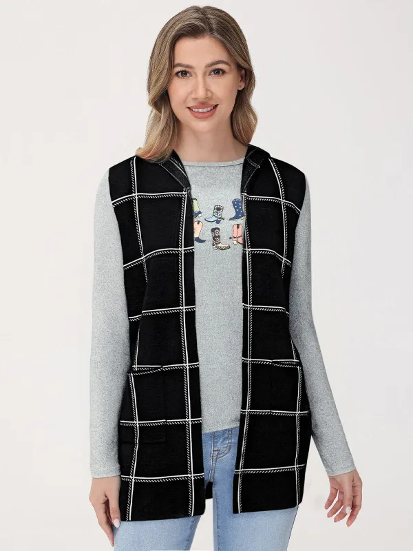 Plaid Open Front Hoodie Vest sold by 89th & Madison