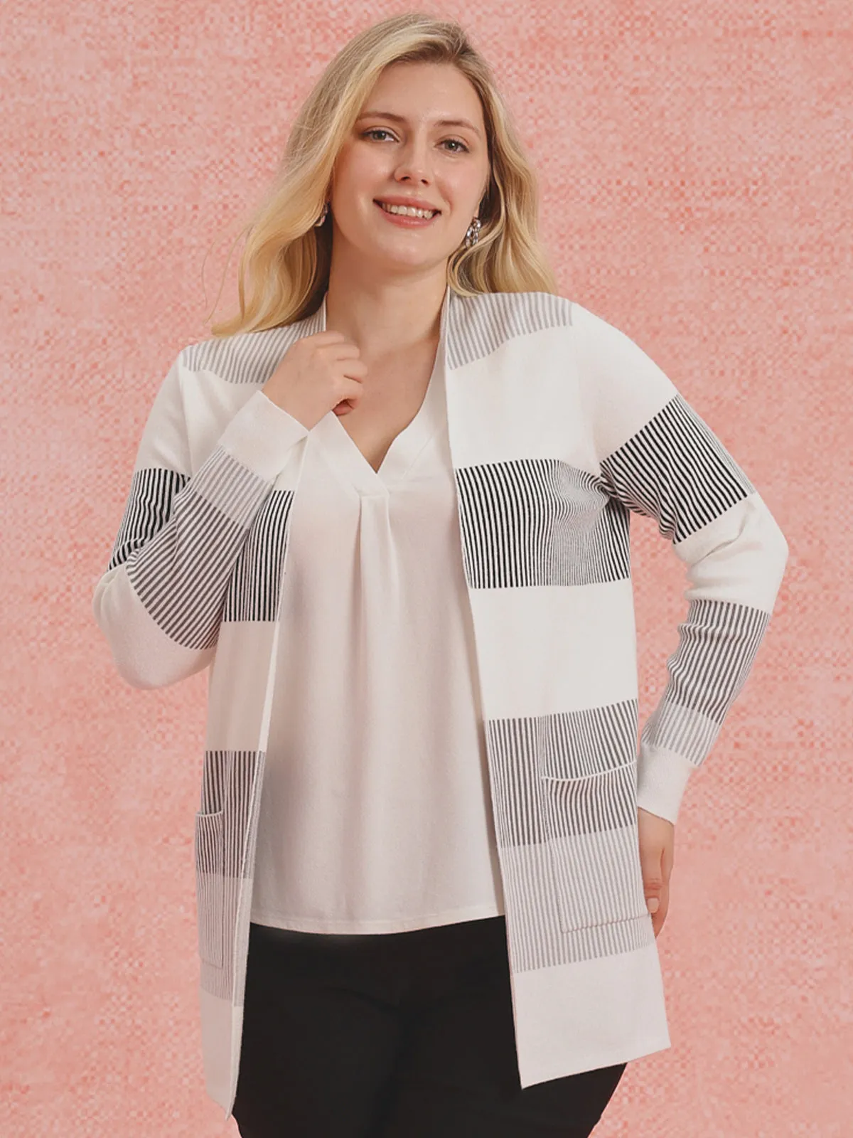 Stripe Colorblock Open Cardigan sold by 89th & Madison