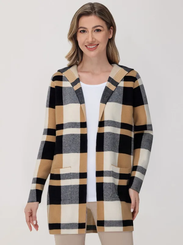 Plaid Open Front Hooded Cardigan sold by 89th & Madison