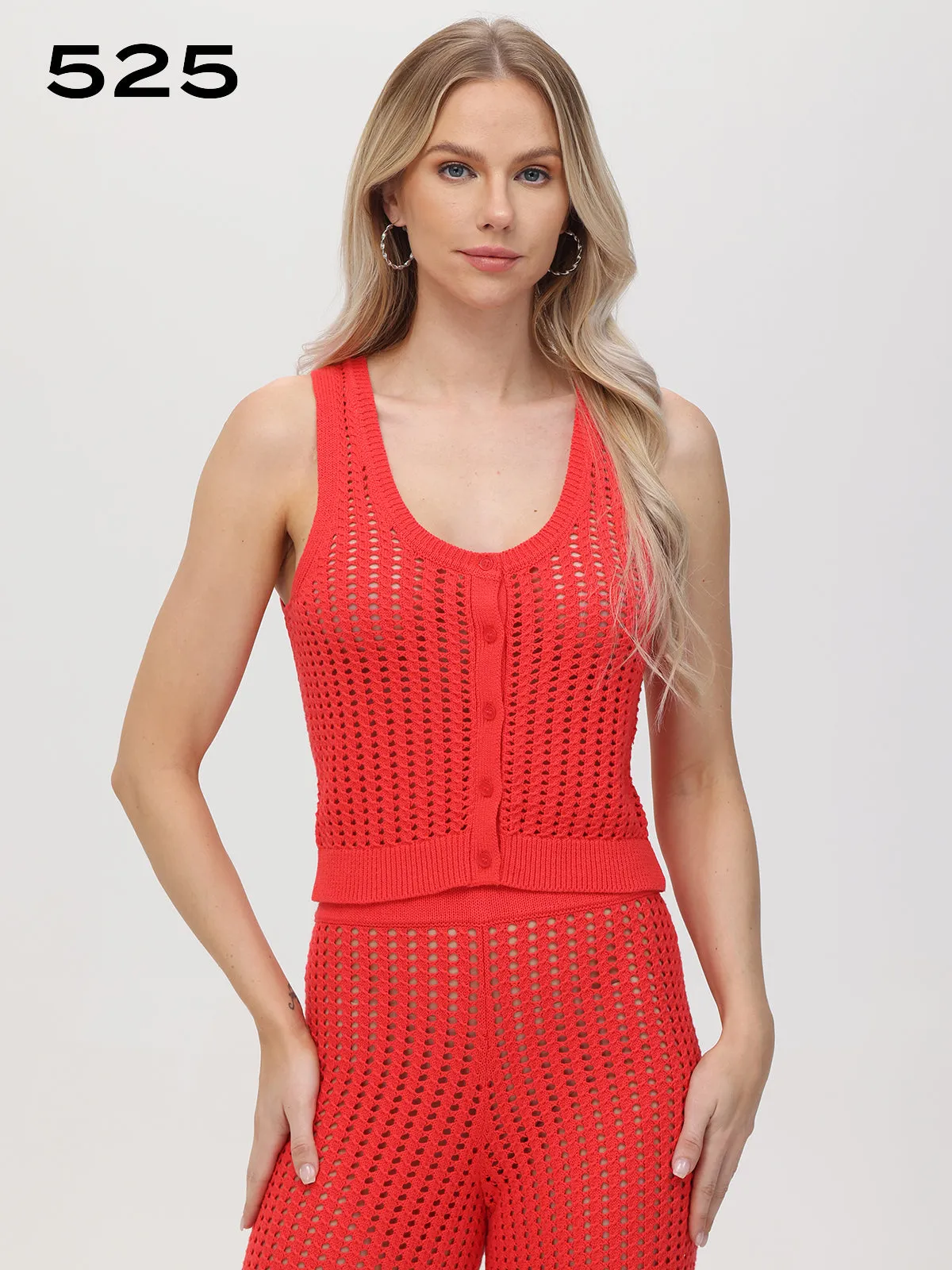 Lisa: Cotton Pointelle Button Front Tank sold by 89th & Madison