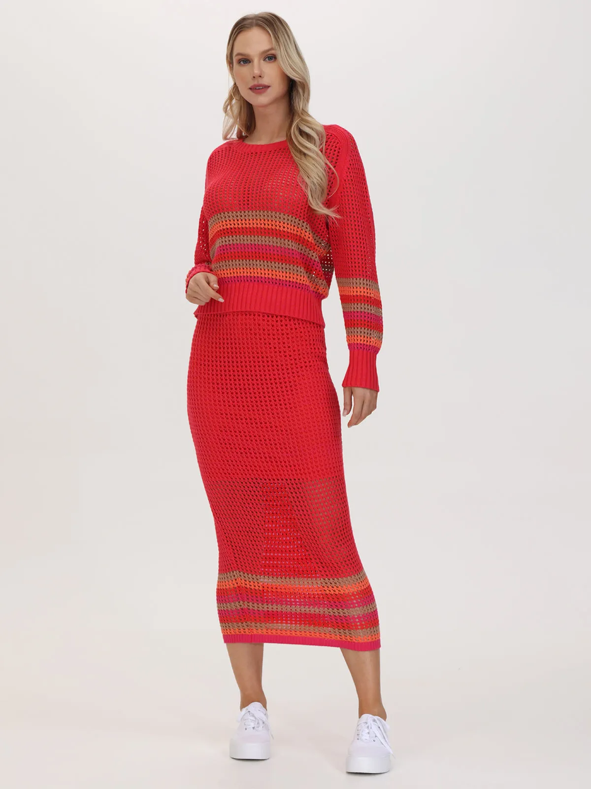 Vienna: Stripe Pointelle Midi Skirt sold by 89th & Madison product image thumbnail 4