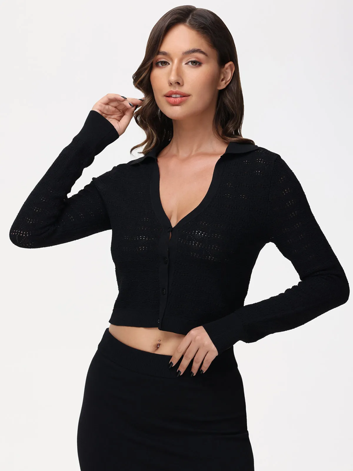 Cara: Cropped Johnny Collar Cardigan sold by 89th & Madison product image thumbnail 3