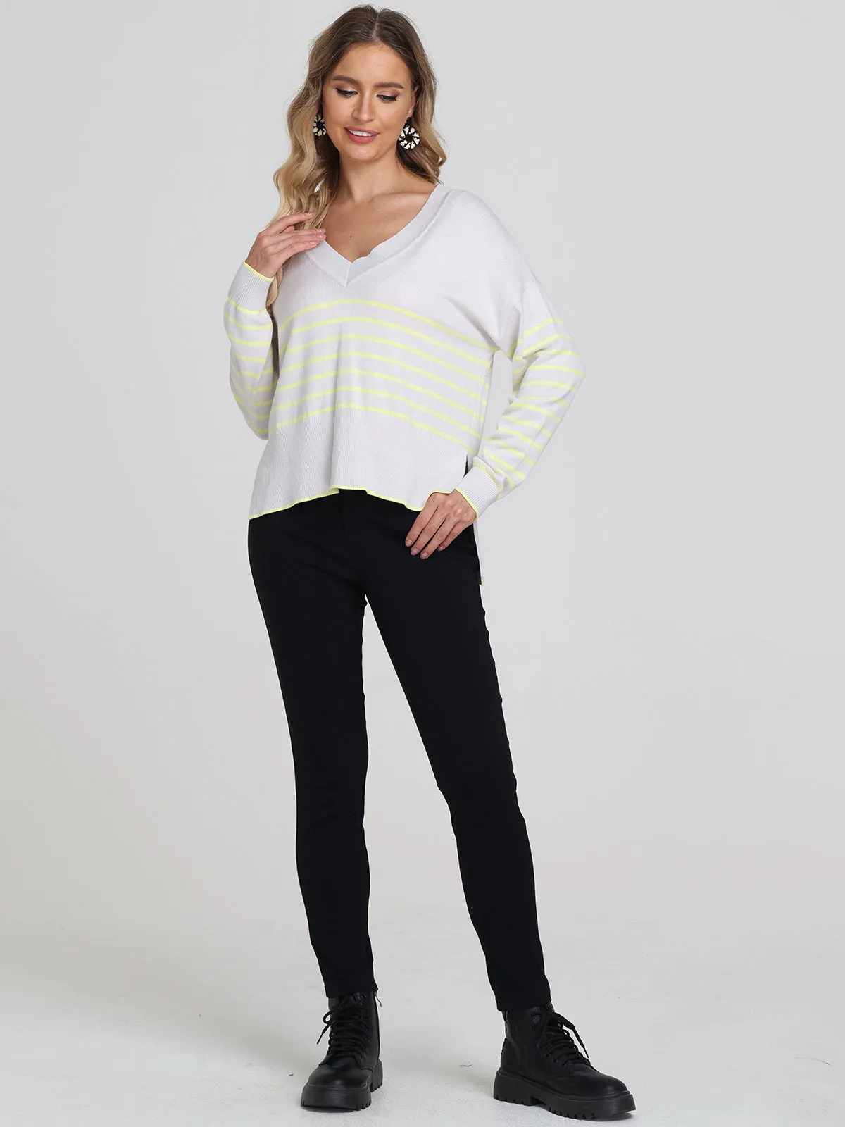 Noor: Stripe Oversized V-Neck Pullover sold by 89th & Madison product image thumbnail 5