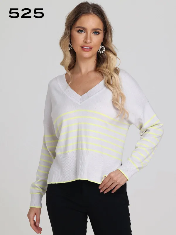 Noor: Stripe Oversized V-Neck Pullover sold by 89th & Madison