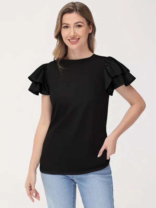Double Layers Ruffle Sleeve Top sold by 89th & Madison