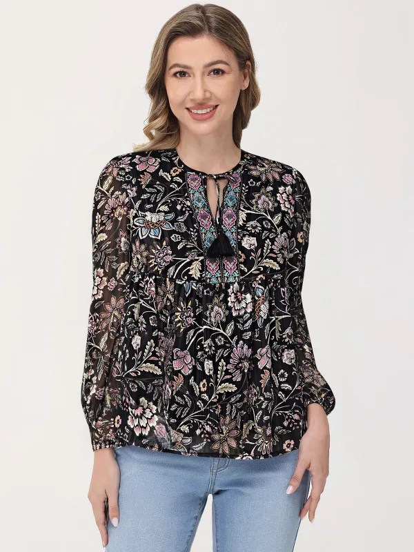 Floral Print Long Sleeve Blouse sold by 89th & Madison