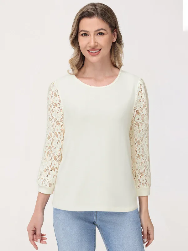 Crewneck Lace Sleeve Top sold by 89th & Madison