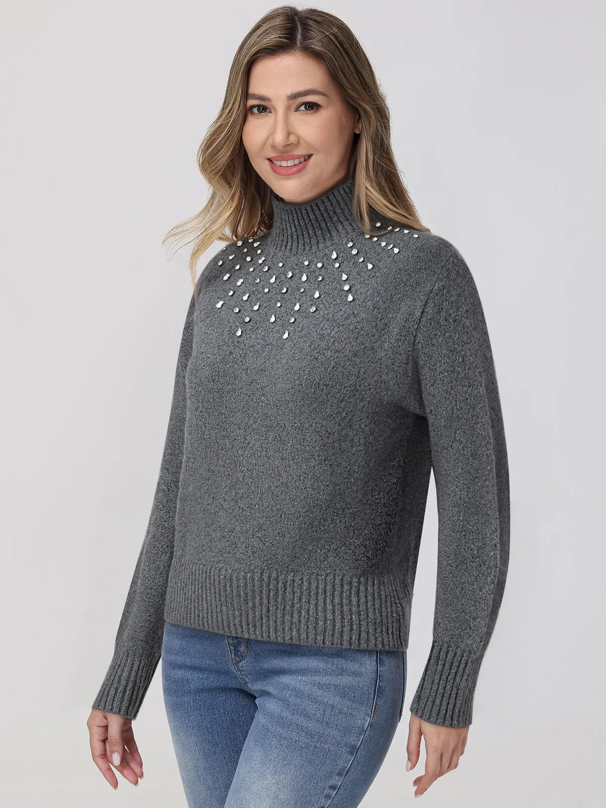 Rhinestone Embellished Mock Neck Sweater sold by 89th & Madison product image thumbnail 3