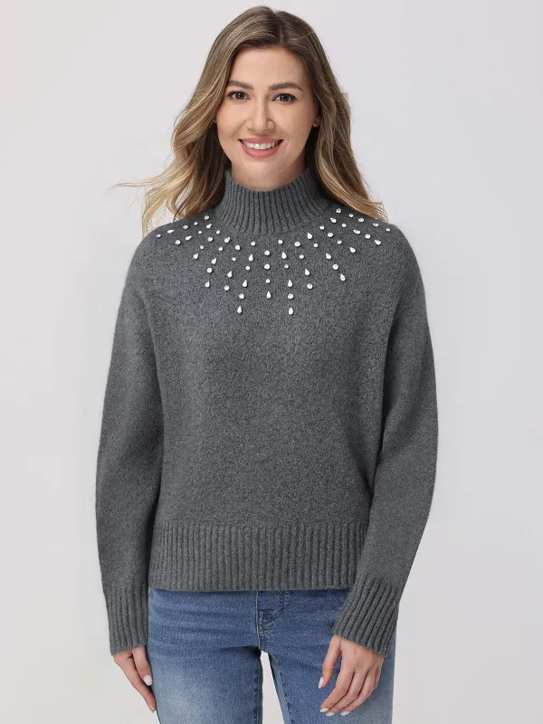 Rhinestone Embellished Mock Neck Sweater sold by 89th & Madison
