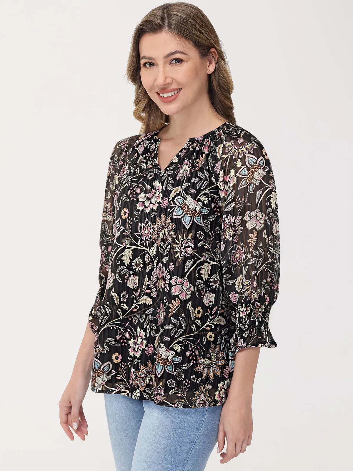 Floral Print 3/4 Sleeve Blouse sold by 89th & Madison product image thumbnail 3