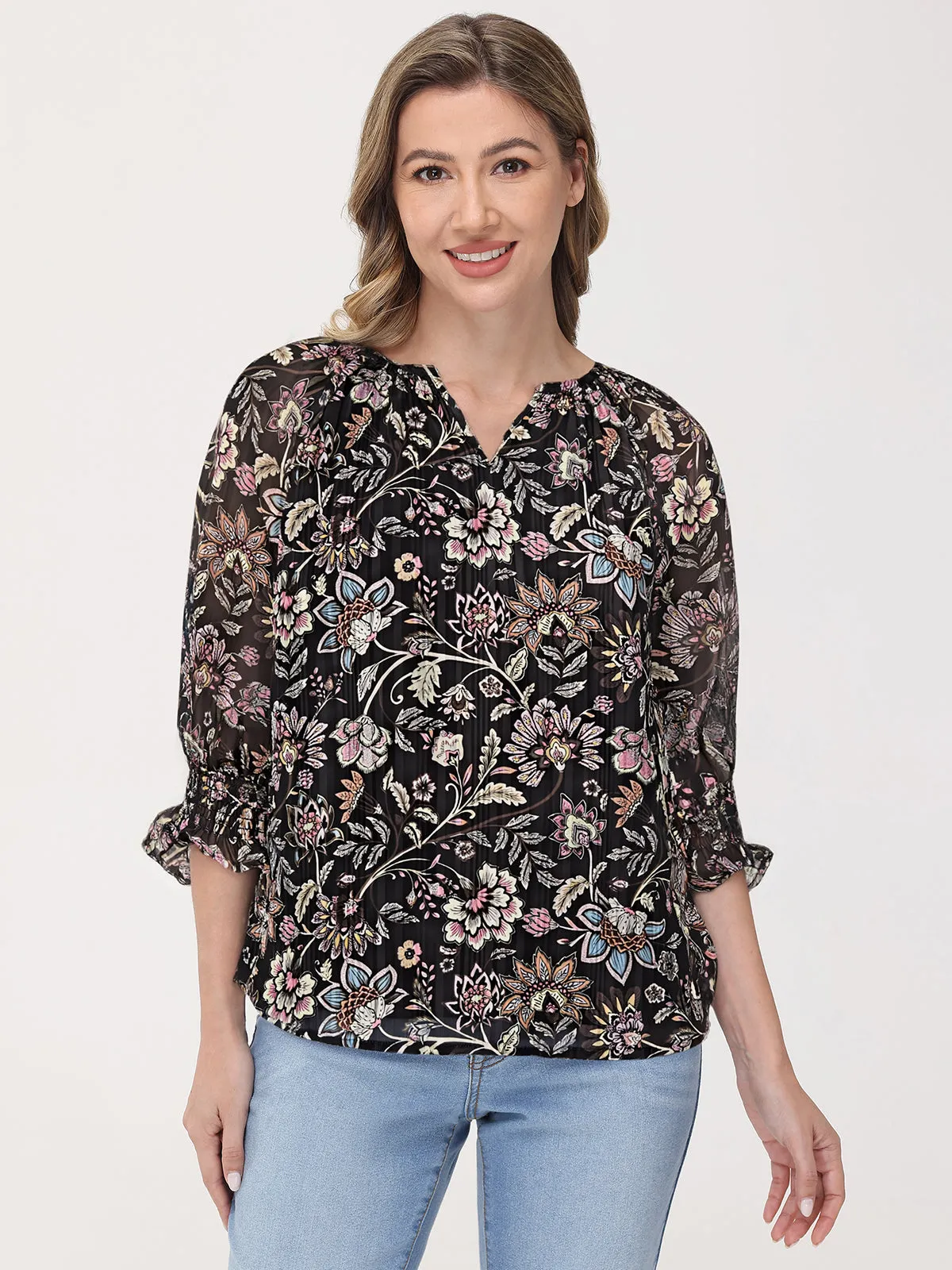 Floral Print 3/4 Sleeve Blouse sold by 89th & Madison