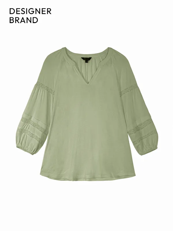 Split Neck Blouson Sleeve Blouse sold by 89th & Madison