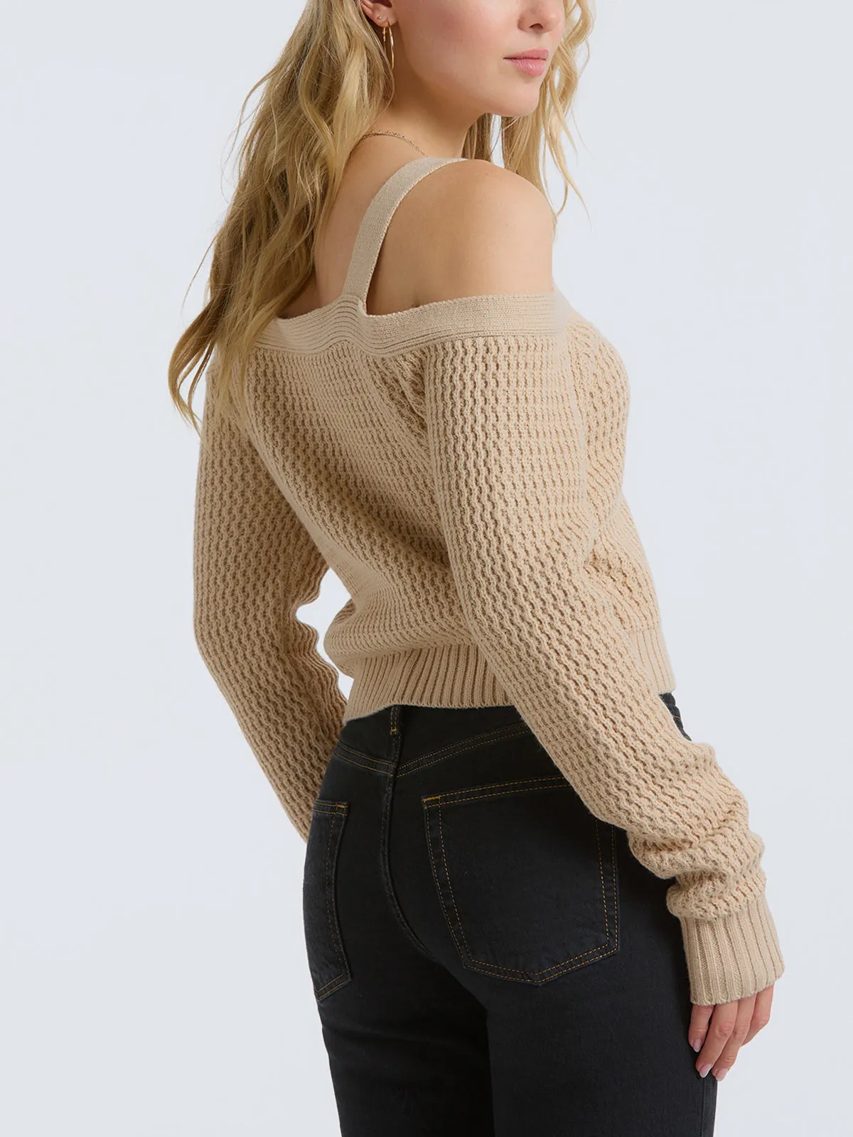 Cold Shoulder Rack Stitch Cardigan sold by 89th & Madison product image thumbnail 3