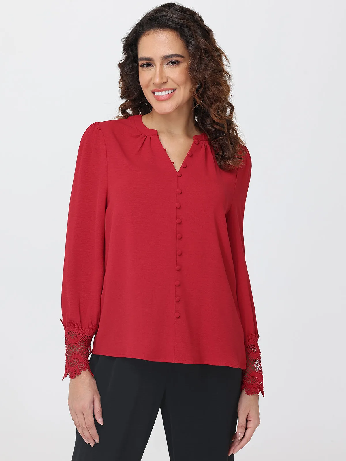 Lace Cuff Button Down Blouse sold by 89th & Madison