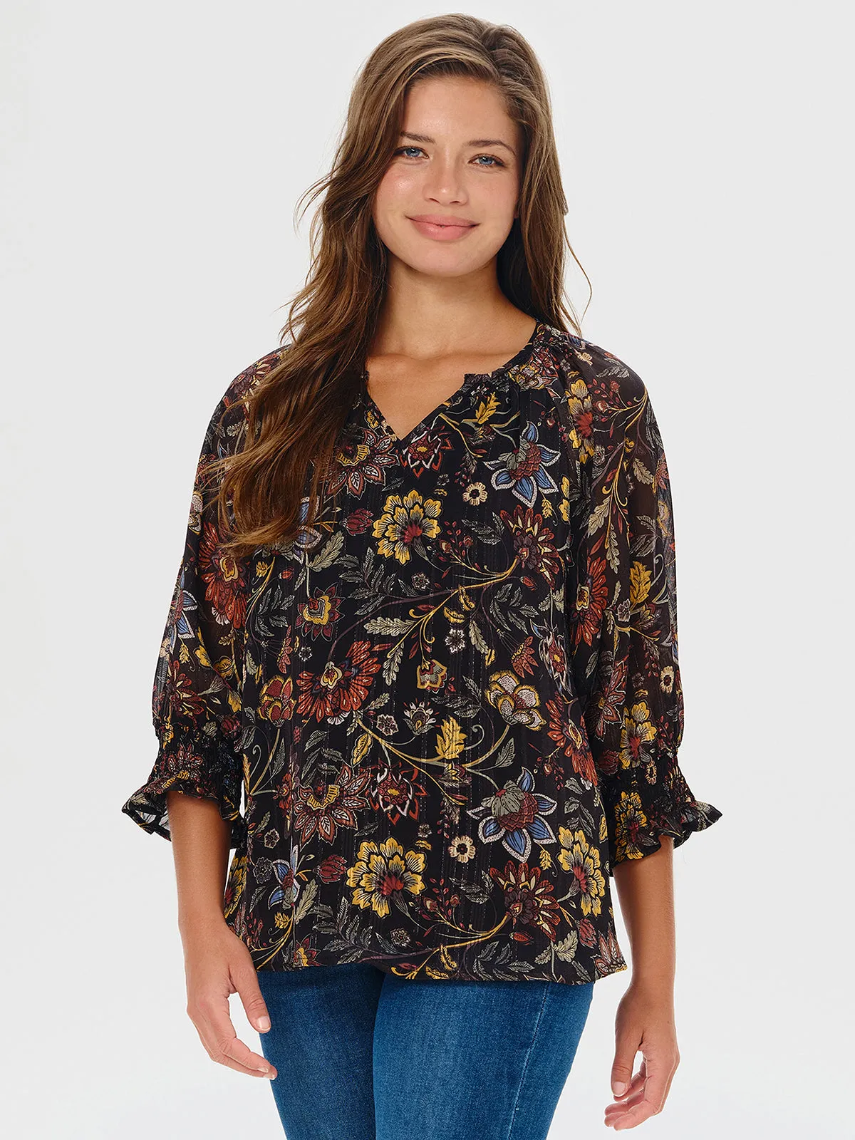 Floral Print 3/4 Sleeve Blouse sold by 89th & Madison product image thumbnail 3