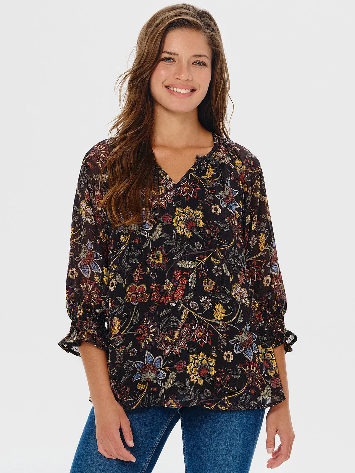 Floral Print 3/4 Sleeve Blouse sold by 89th & Madison