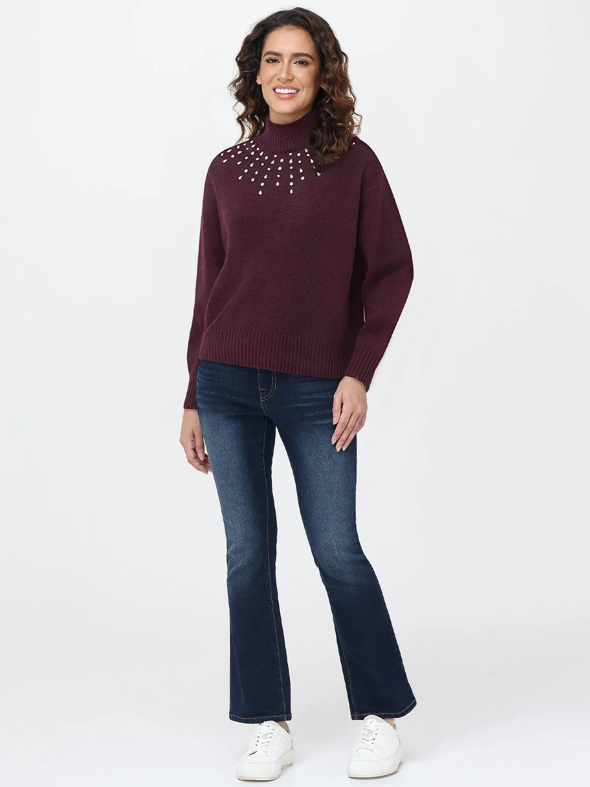Rhinestone Embellished Mock Neck Sweater sold by 89th & Madison product image thumbnail 5