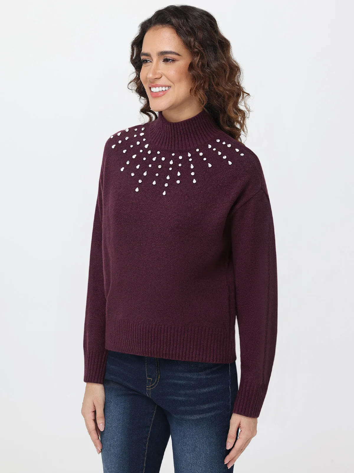 Rhinestone Embellished Mock Neck Sweater sold by 89th & Madison product image thumbnail 3