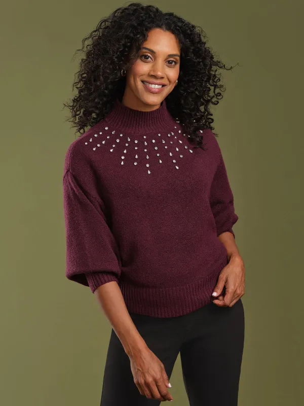 Rhinestone Embellished Mock Neck Sweater sold by 89th & Madison