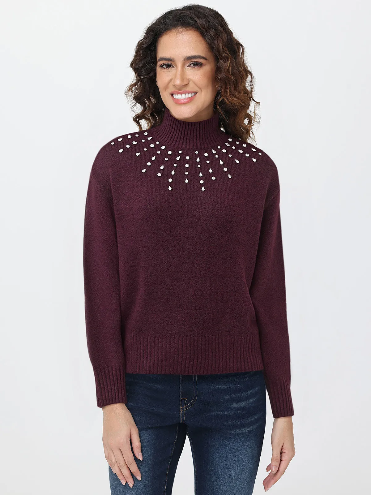 Rhinestone Embellished Mock Neck Sweater sold by 89th & Madison product image thumbnail 4