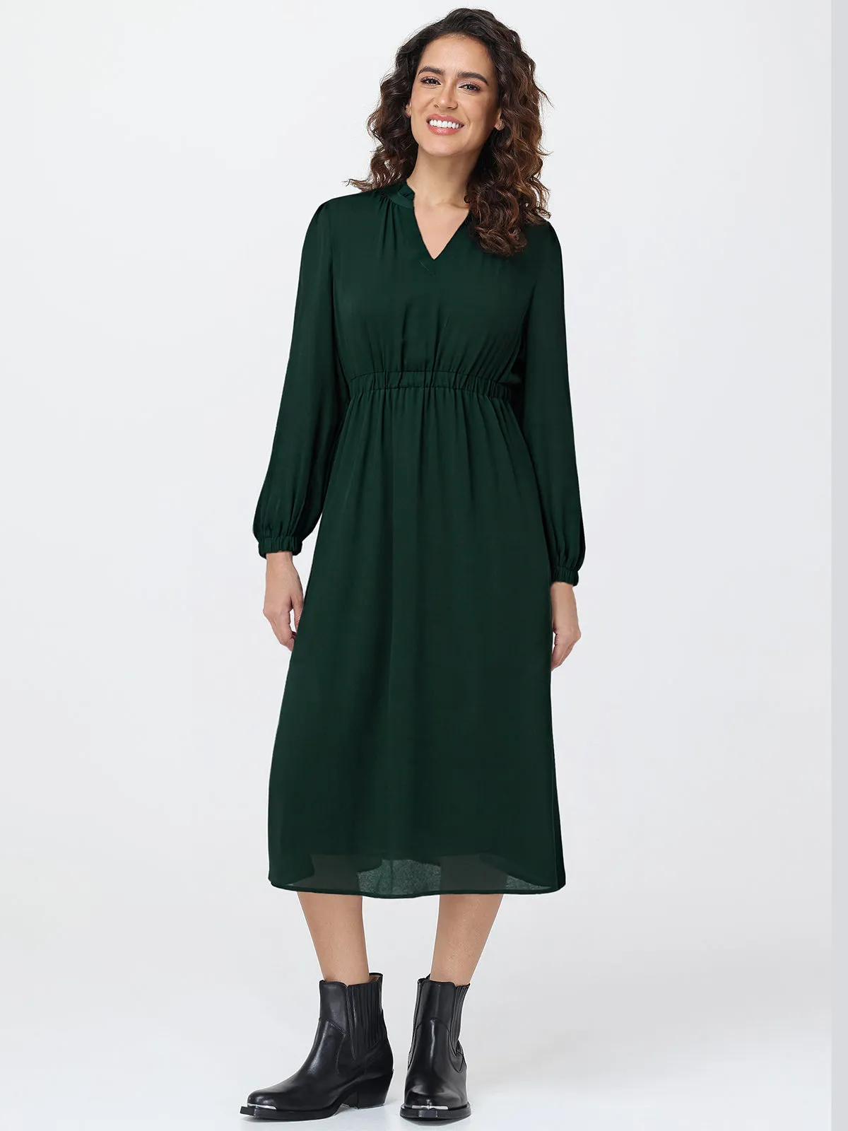 Notch Neck Smocked Maxi Dress sold by 89th & Madison product image thumbnail 4