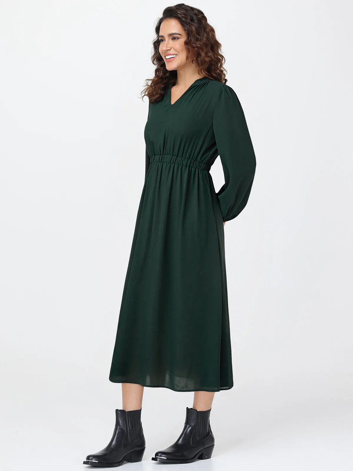 Notch Neck Smocked Maxi Dress sold by 89th & Madison product image thumbnail 3