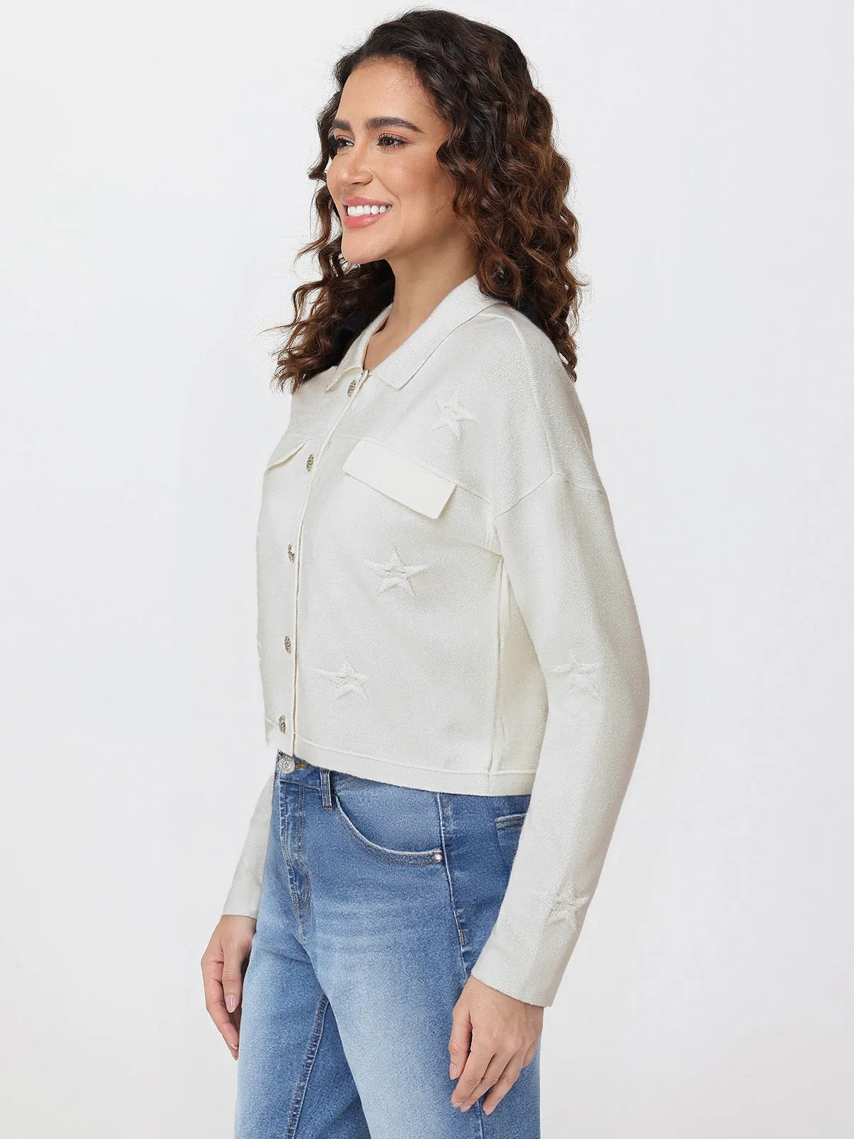 Star Jacquard Sweater Jacket sold by 89th & Madison product image thumbnail 3