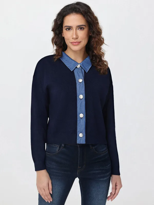 Mixed Denim Knit Jacket sold by 89th & Madison