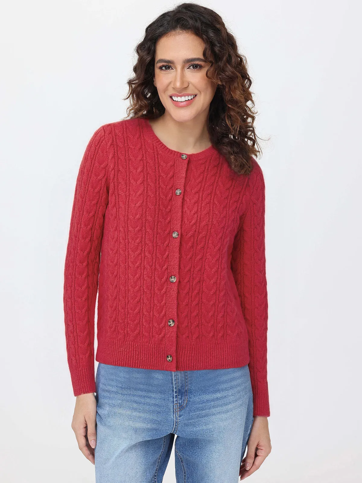 Cable Knit Crewneck Cardigan sold by 89th & Madison