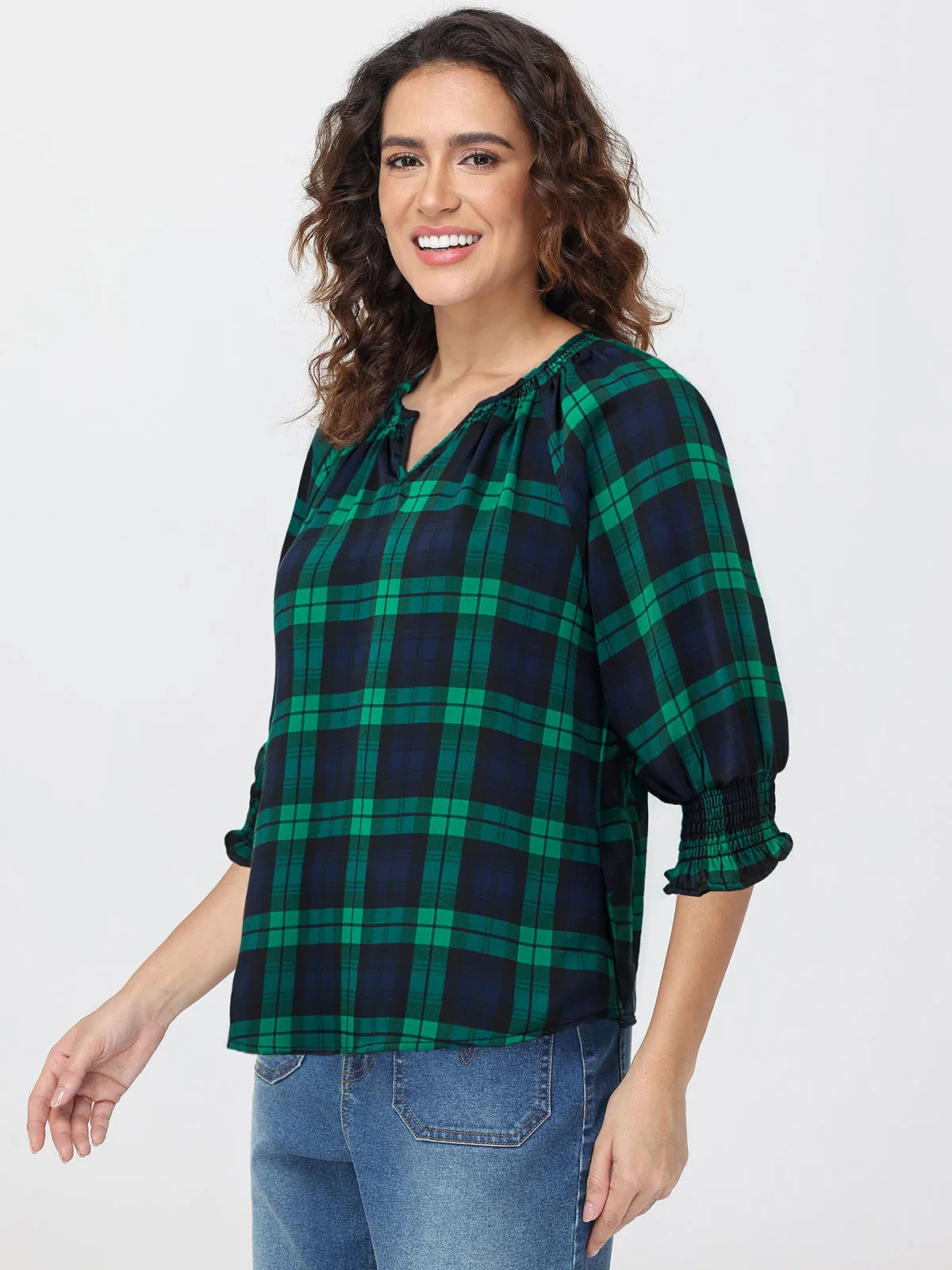 Plaid Print 3/4 Sleeve Blouse sold by 89th & Madison product image thumbnail 3