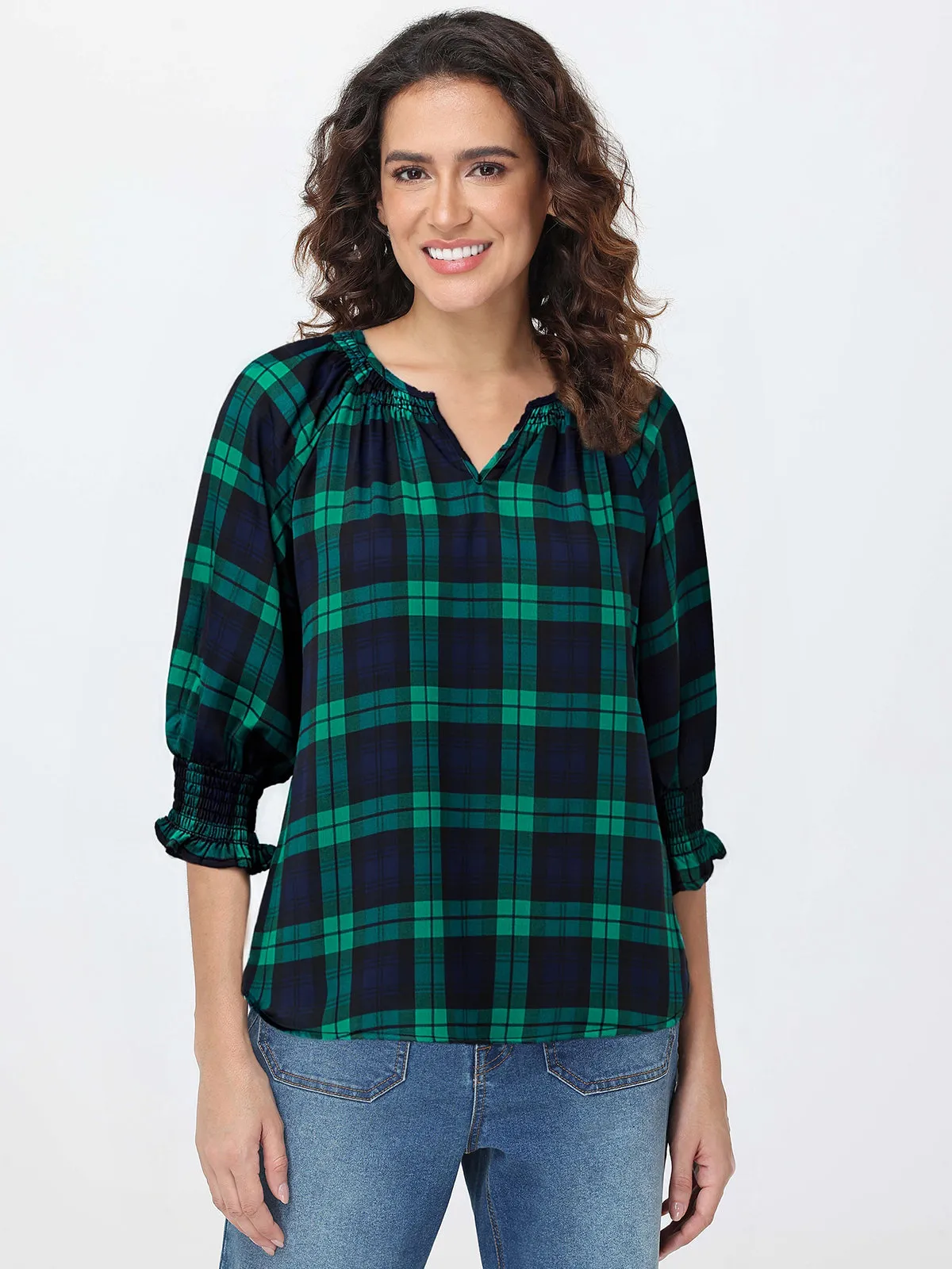 Plaid Print 3/4 Sleeve Blouse sold by 89th & Madison
