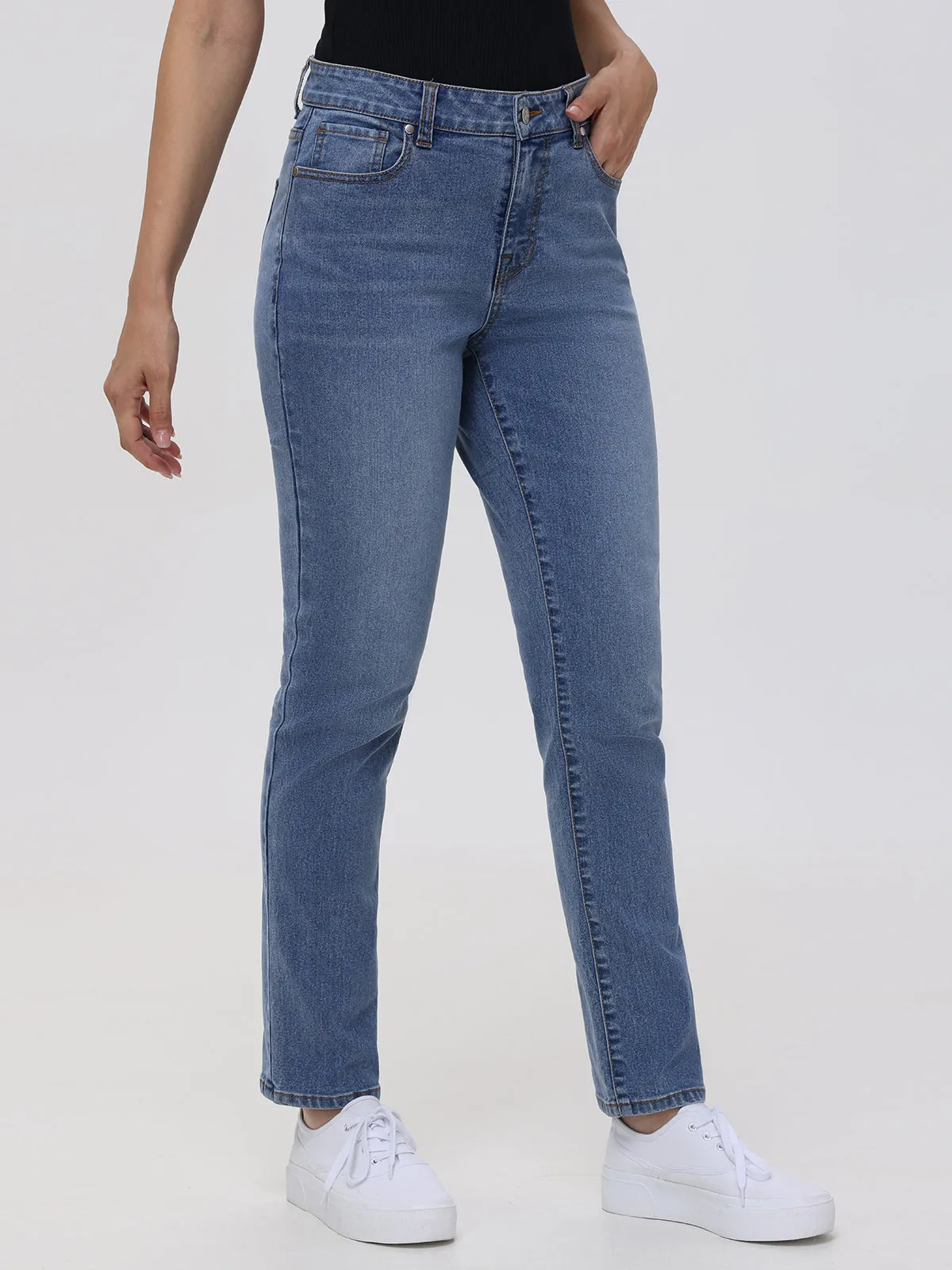 Straight Mid Rise Jean In Light Wash sold by 89th & Madison product image thumbnail 4
