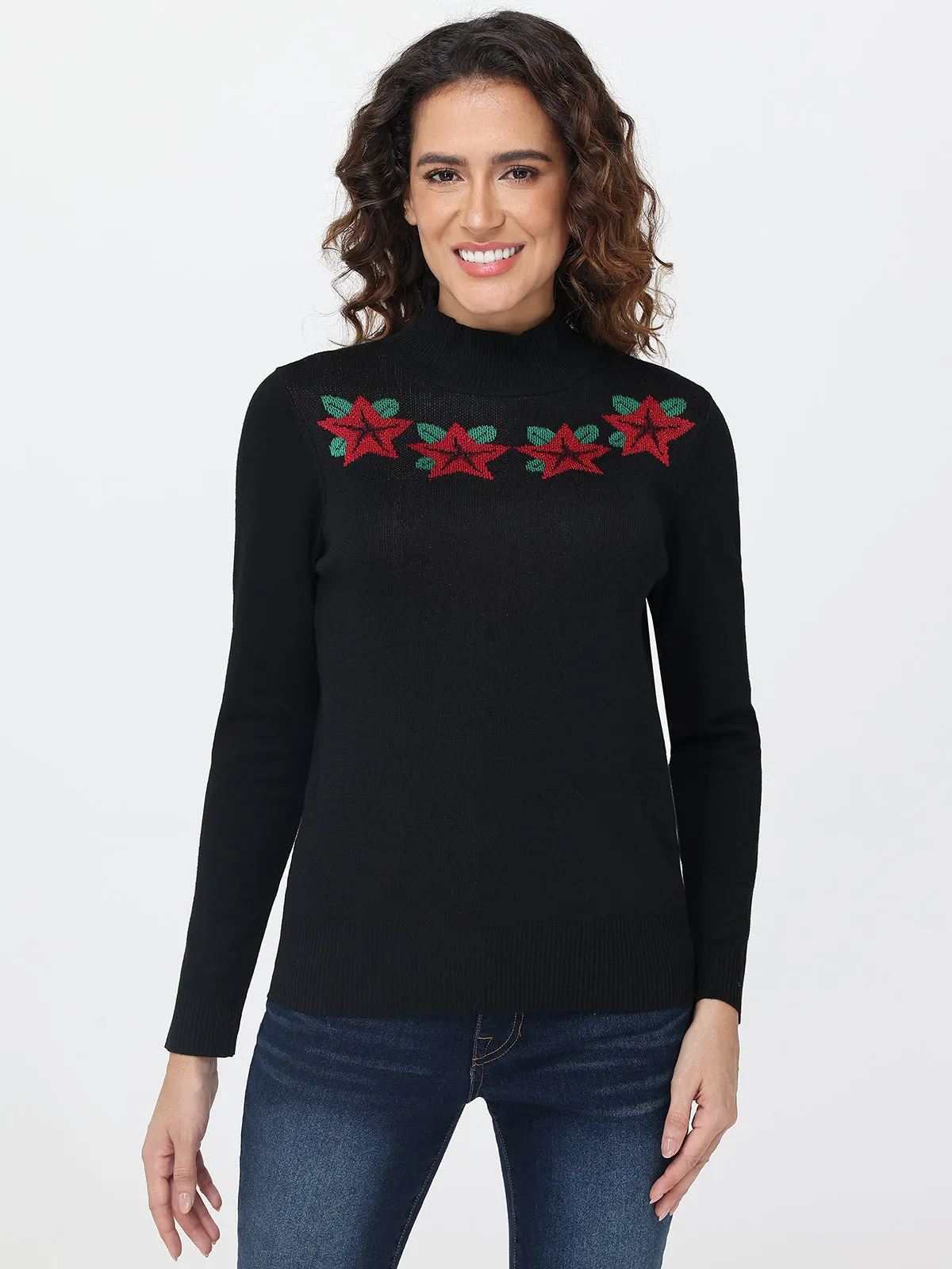 Poinsettia Jacquard Sweater sold by 89th & Madison