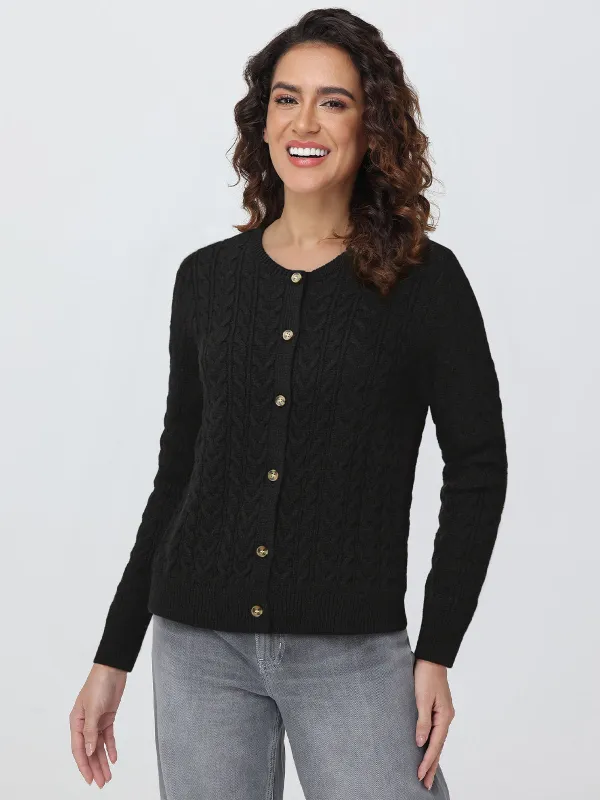 Cable Knit Crewneck Cardigan sold by 89th & Madison