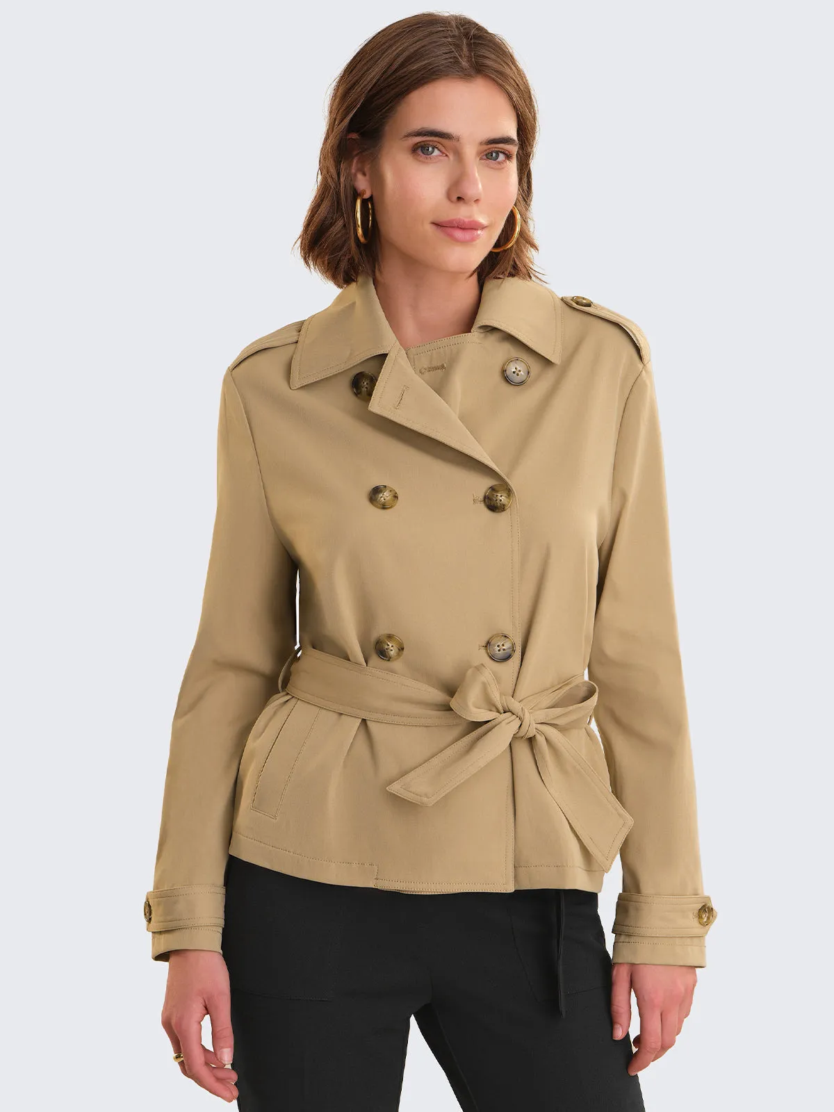 Double Breasted Cropped Trench Jacket sold by 89th & Madison