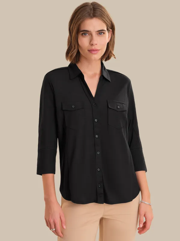 3/4 Sleeve Button Front Shirt sold by 89th & Madison