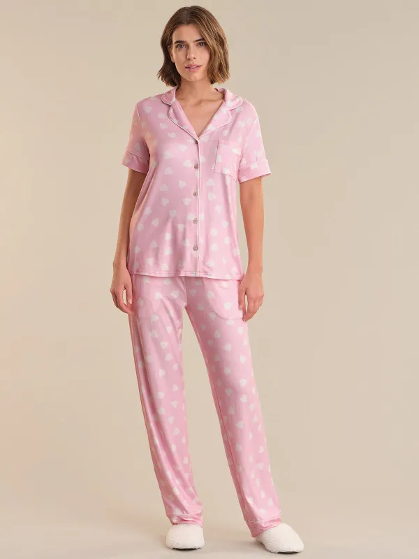 Heart Print Short Sleeve Pajamas Set made by 89th & Madison
