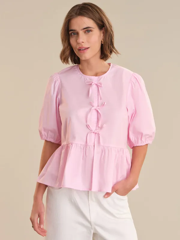 Bow Front Puff Sleeve Top sold by 89th & Madison