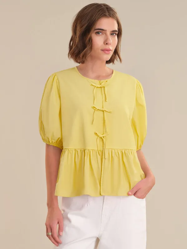 Bow Front Puff Sleeve Top sold by 89th & Madison