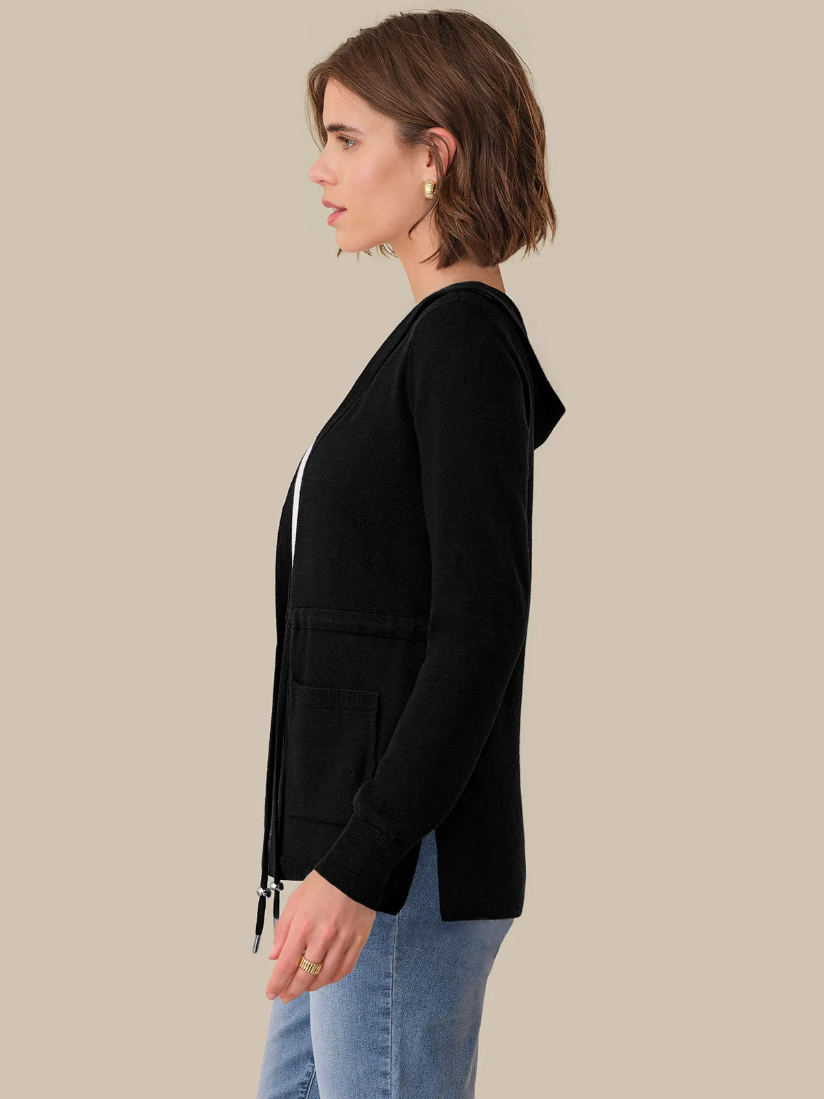 Open Front Drawstring Waist Hooded Cardigan sold by 89th & Madison product image thumbnail 3