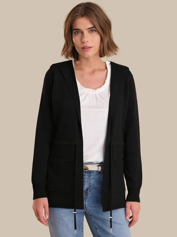 Open Front Drawstring Waist Hooded Cardigan made by 89th & Madison
