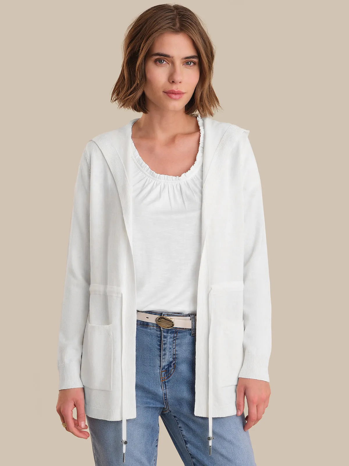 Open Front Drawstring Waist Hooded Cardigan sold by 89th & Madison