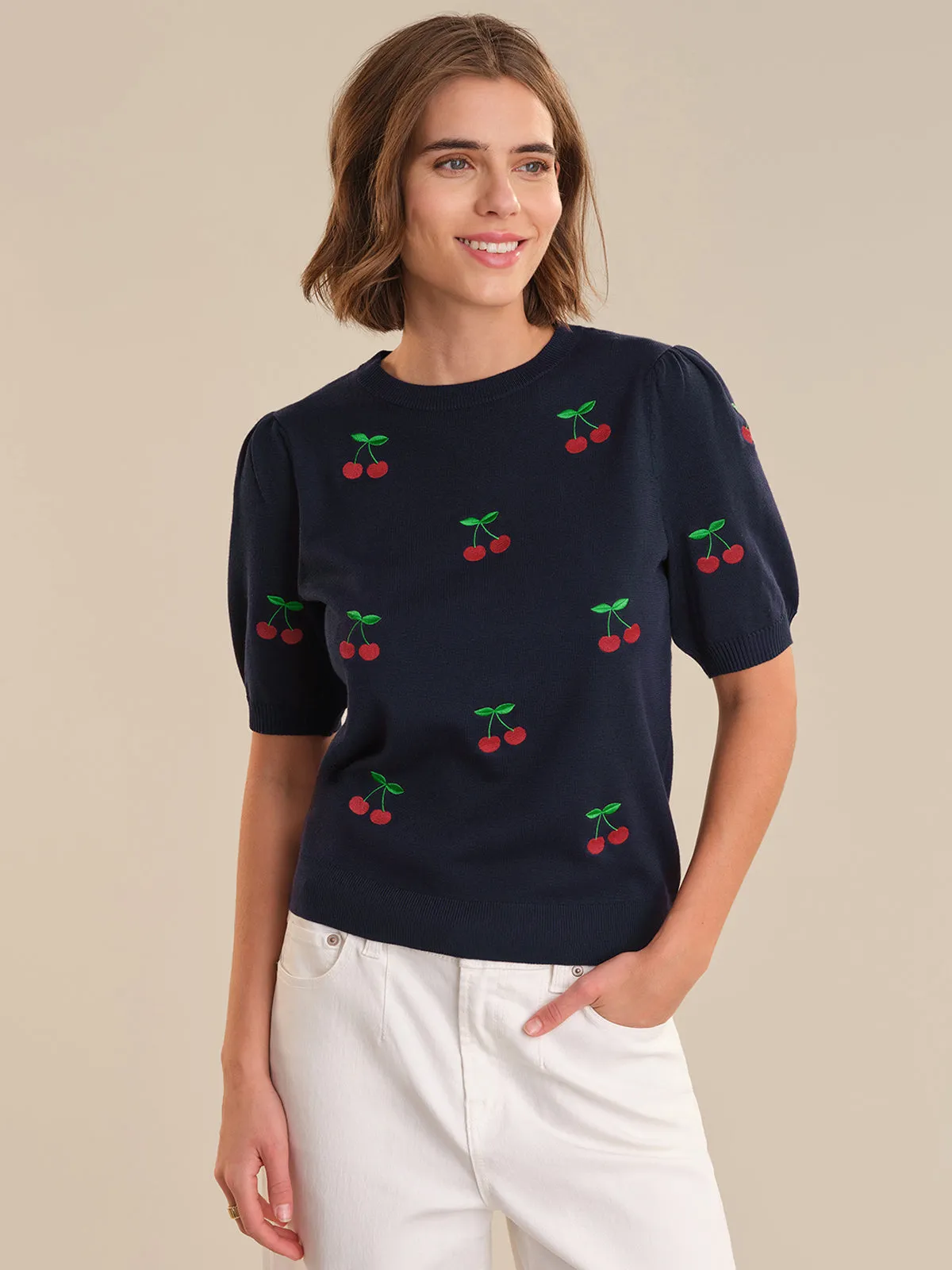 Cherry Embroidery Knit Pullover sold by 89th & Madison