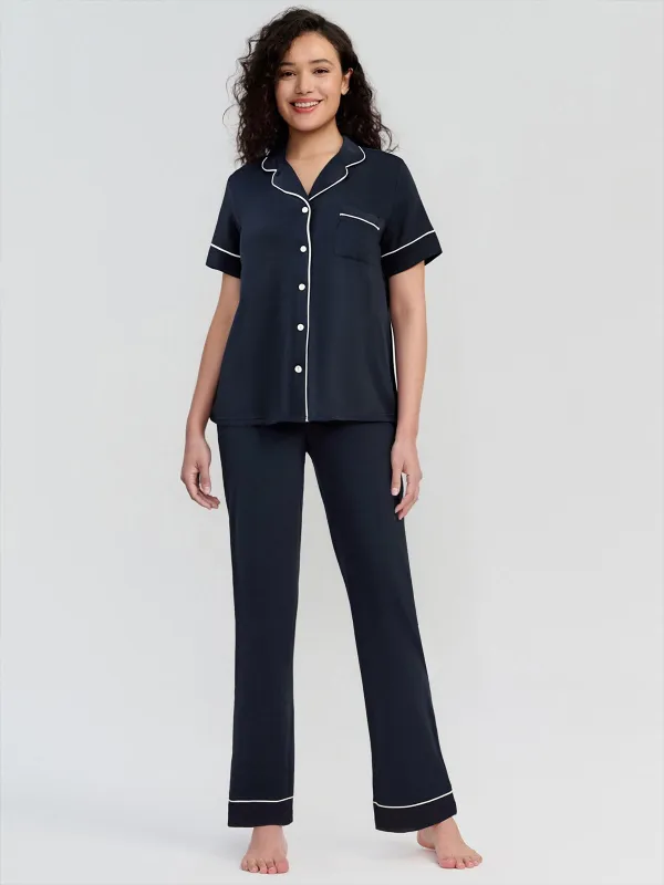 Solid Piped Short Sleeve Pajamas Set sold by 89th & Madison