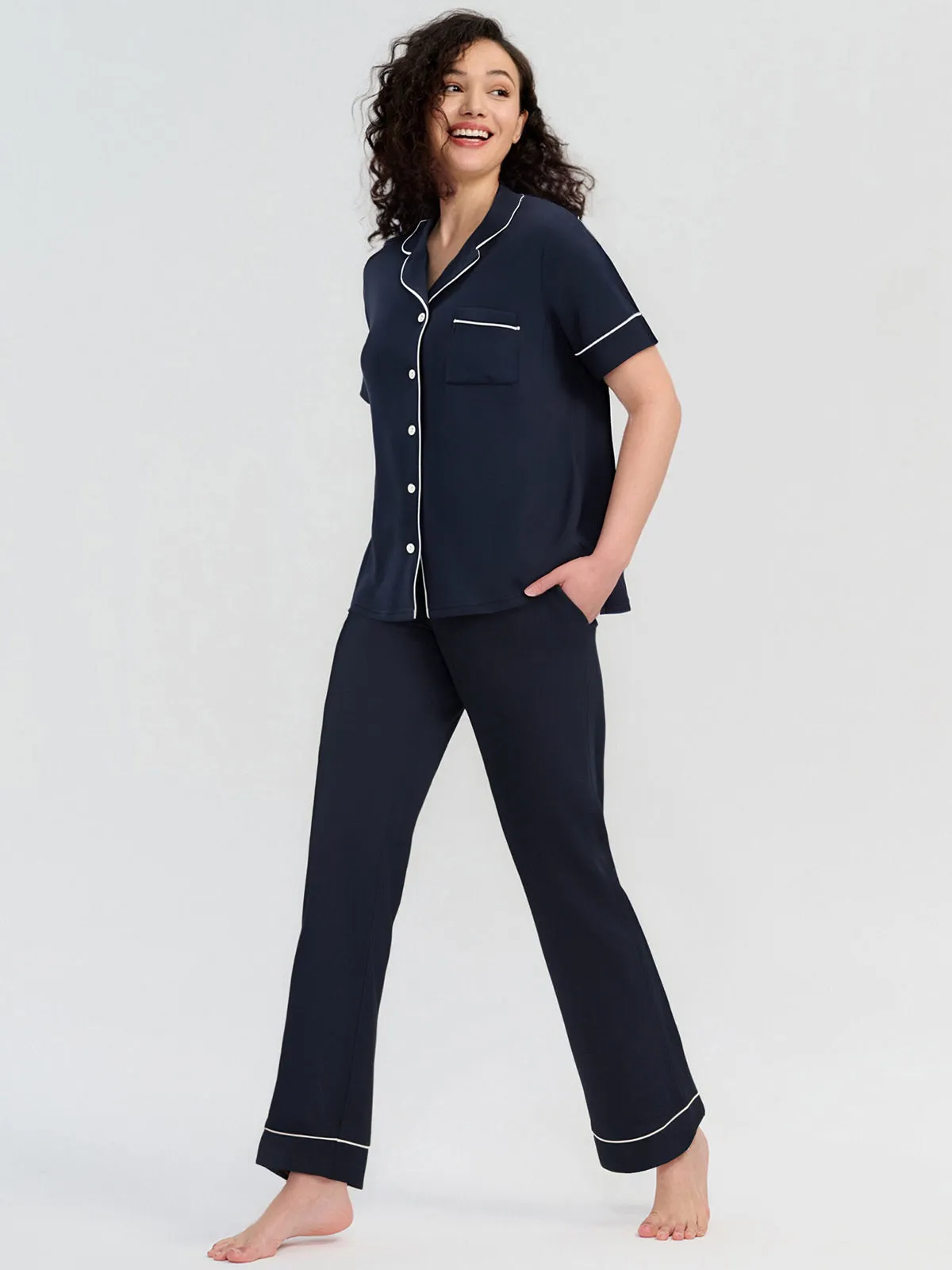 Solid Piped Short Sleeve Pajamas Set sold by 89th & Madison product image thumbnail 3