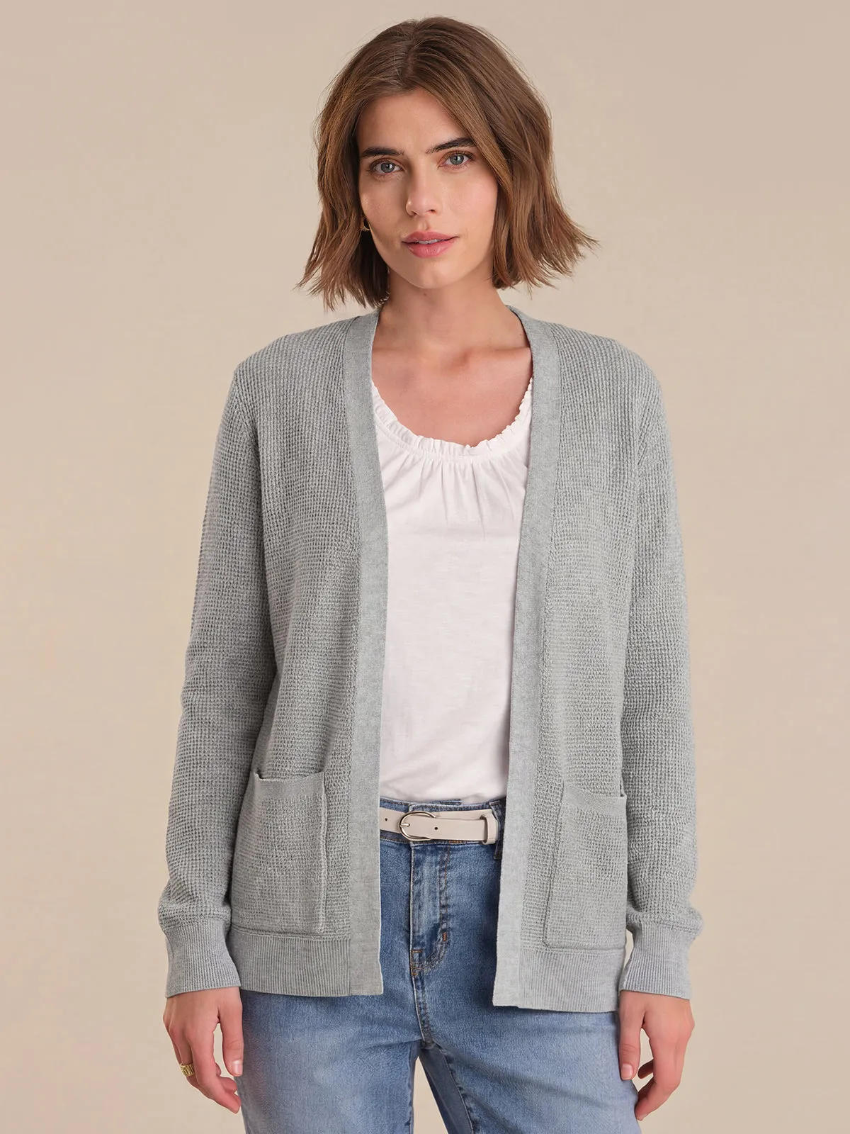 Waffle Stitch Open Front Cardigan sold by 89th & Madison
