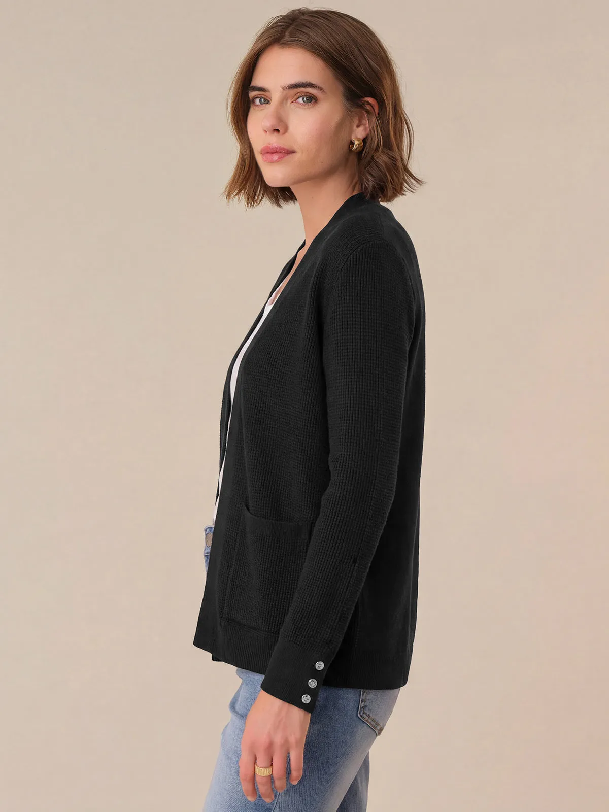 Waffle Stitch Open Front Cardigan sold by 89th & Madison product image thumbnail 3