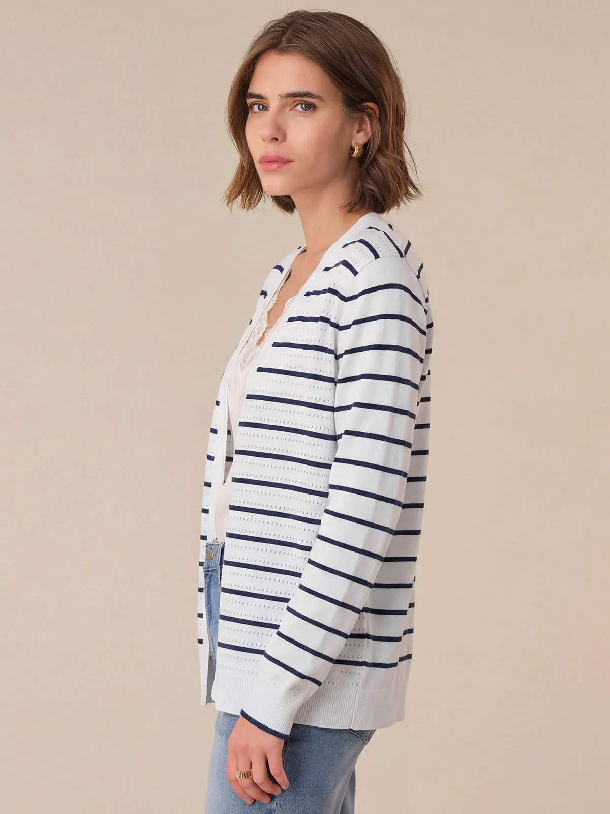 Pointelle Stripe Cardigan sold by 89th & Madison product image thumbnail 3