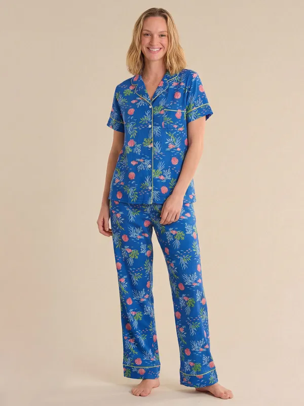 Tropical Sea Print Short Sleeve Pajamas Set sold by 89th & Madison