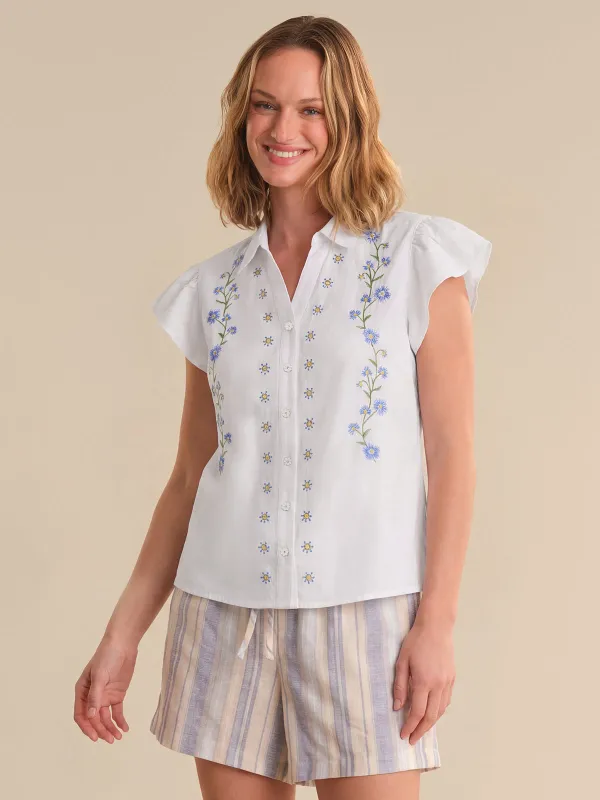 Floral Embroidery Flutter Sleeve Top made by 89th & Madison